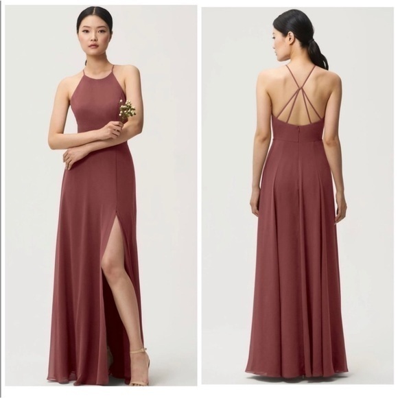 Nwt Jenny Yoo Long A Line Halter Maxi Dress Kayla Cinnamon Rose - 8